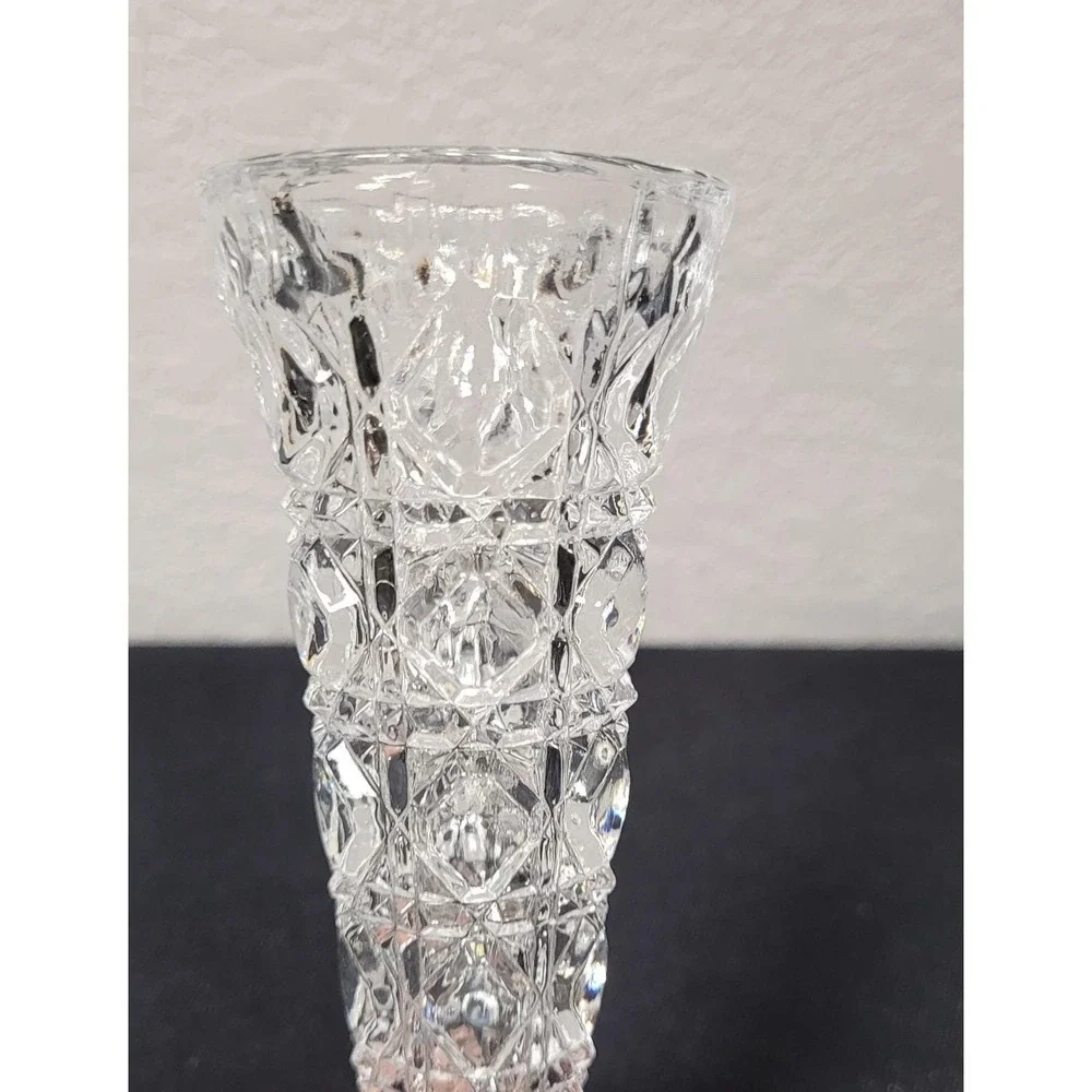 Indiana Glass Bud Vase Royal Brighton Pattern Diamond Cut Vintage 1970s